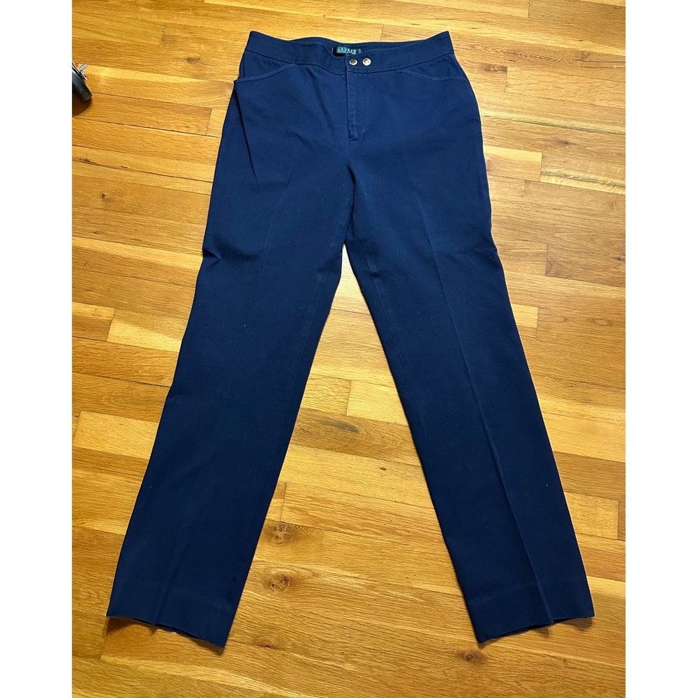 Lauren Ralph Lauren Navy Blue Straight Leg Dress Pants Gold Buttons Womens 8